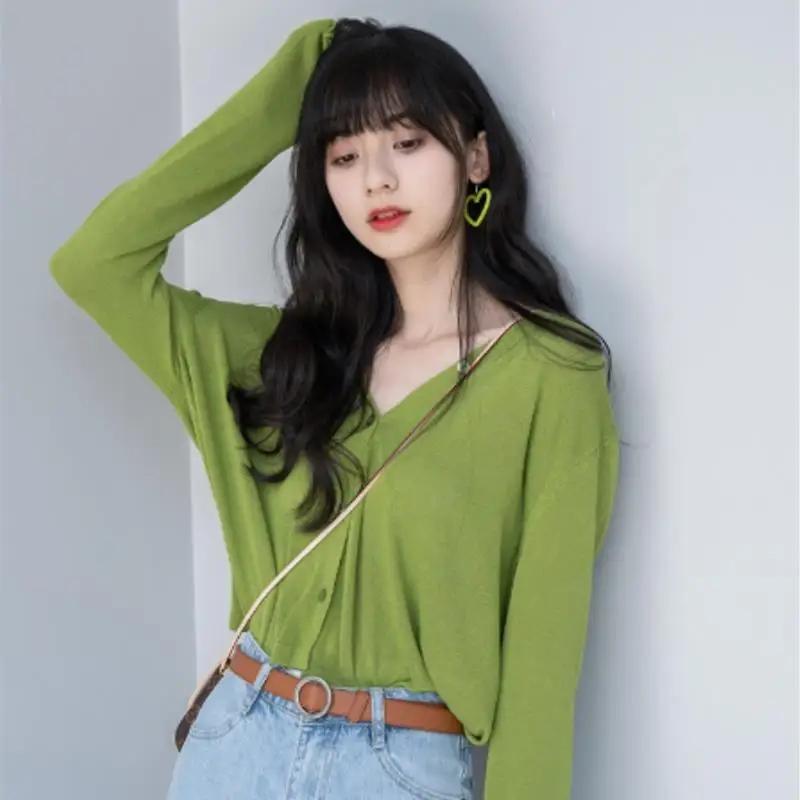 Ladies' Loose Fit Long Sve Knitted Ice Silk Open Cardigan Ultra Thin Summer Sun Protection Outerwear Casual Lazy Sle