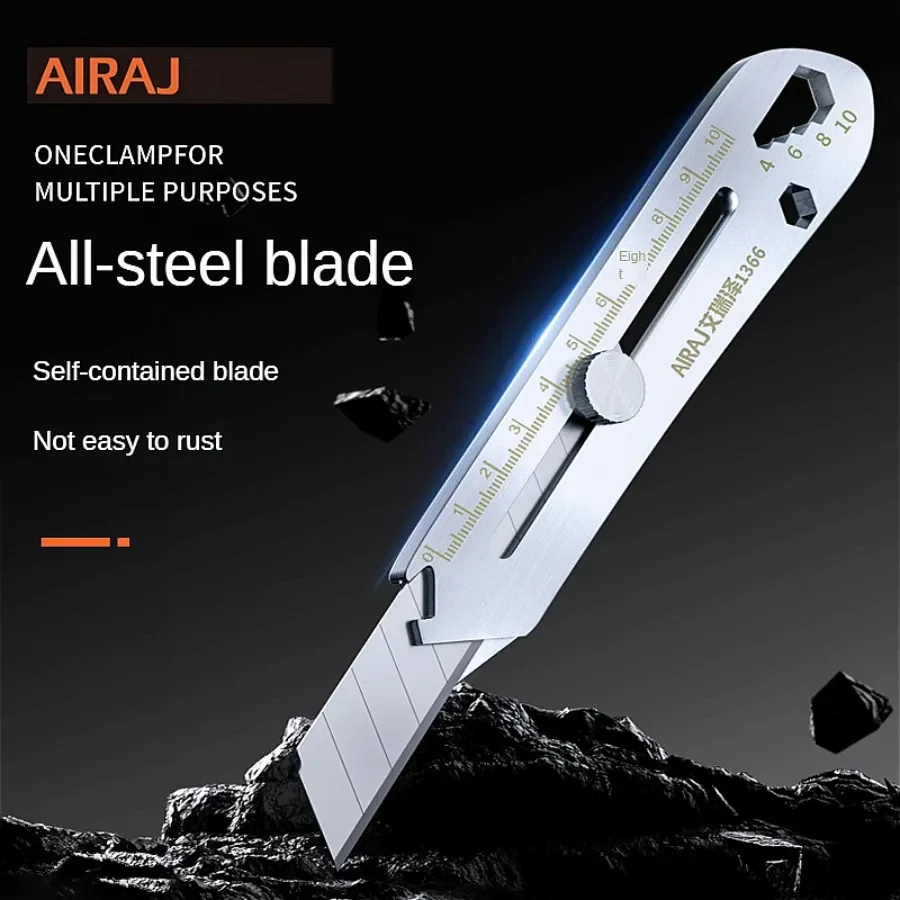 AIRAJNew Stainless Steel Utility Knife Steel Wallpaper Knife Holder Durable Sturdy Fast Cutting Manual Lock For Comfortable Grip