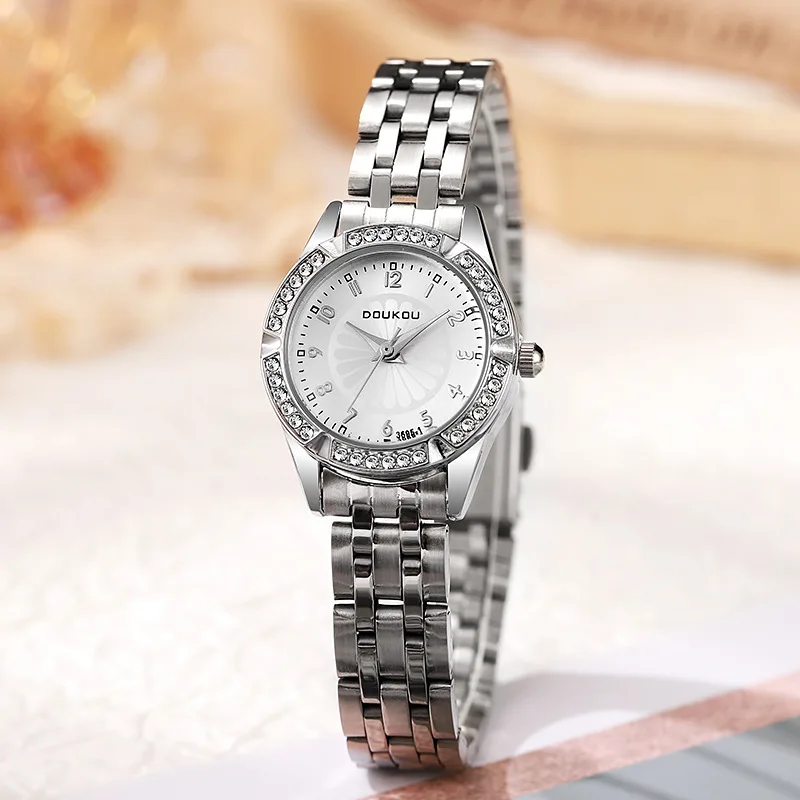 Verstellbares Stahlarmband Damen-Quarzuhr mit Gänseblümchen-Zifferblatt, Luxus-Diamant-Intarsien, Geschenkuhr, Dropshipping-Uhr, Relojes Para Mujer – Detail 5