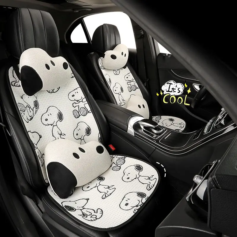 Juego de Cojines para Asiento de Coche con Diseño de Snoopy de Anime, Kawaii, Transpirables, para Verano, Decoración, Regalo, Universales para las Cuatro Estaciones