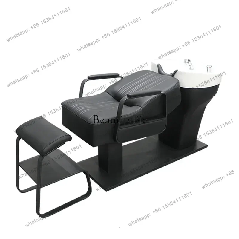 

D30Ceramic Basin Barber Shop Half Lying Shampoo Chair Special Stainless Steel Hair Massage Couch
