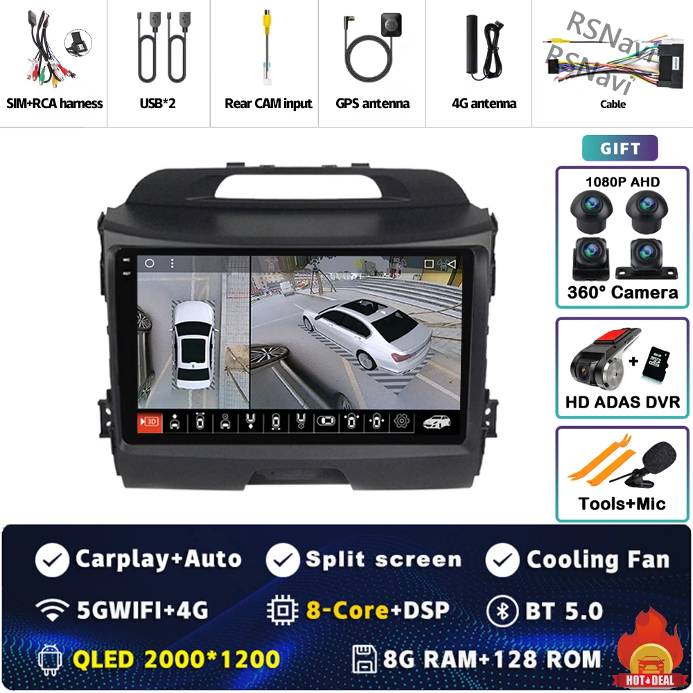 Android 15 Voor Kia Sportage 3 SL 2010-2016 2K QLED Android Autoradio Multimedia Video Player GPS Stereo CarPlay 4G Head Unit