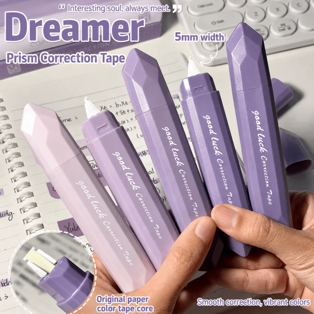 5pcs Original Paper Color Correction Tape Smooth Using Pen Shaped Correction Roller Break-proof Correction Film Tape Gift