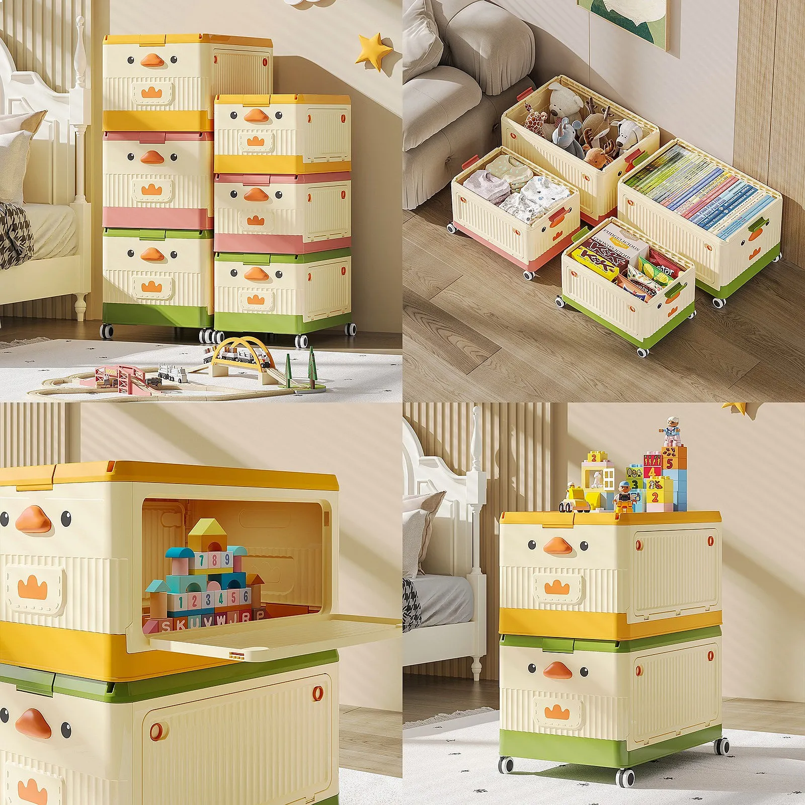 Large Particle Building Blocks Storage Box, Plastic Toy Sorting Organizer Rolling Suitcase for Kids