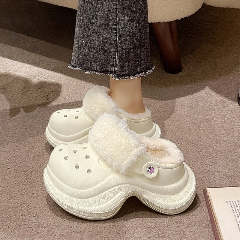 

Bzbz Fairy Sle Thi Bot Cotton Slippers Women's Winter Waterproof Outdoor Faion Wrapped Heel Fce Lined Anti-slip C...