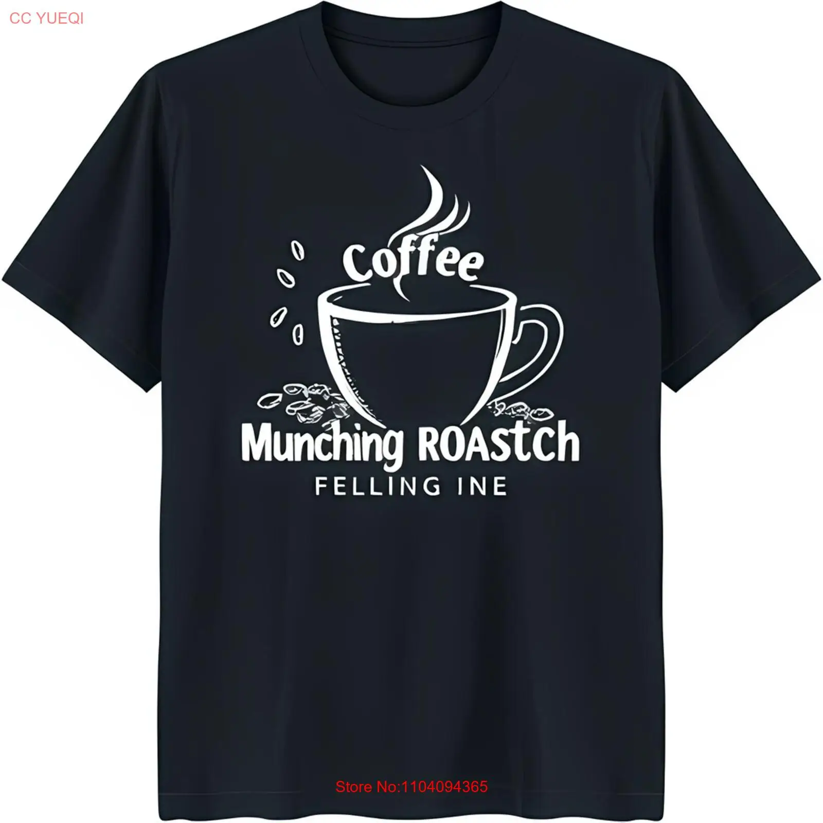 

Charming Black T-Shirt with Coffee Cup Graphic & Fun Text for Coffee Lovers
