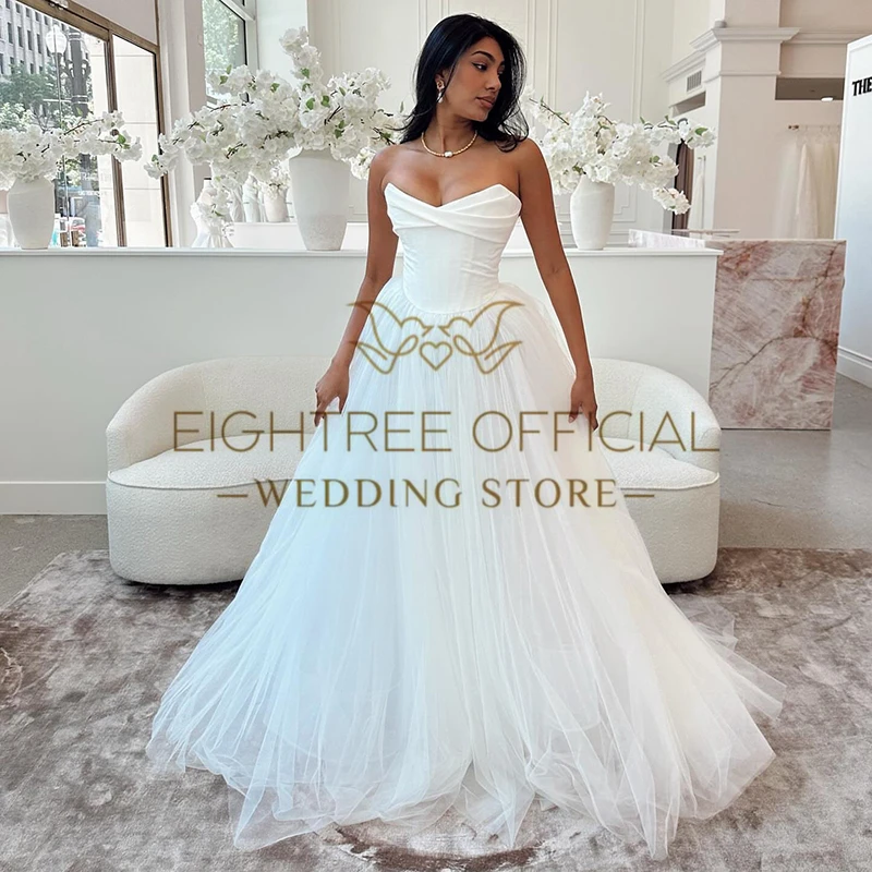 Eighttre squisiti abiti da sposa avorio senza maniche in tulle a-line moderno tulle boho abito da sposa 2025 abiti da sposa personalizzati