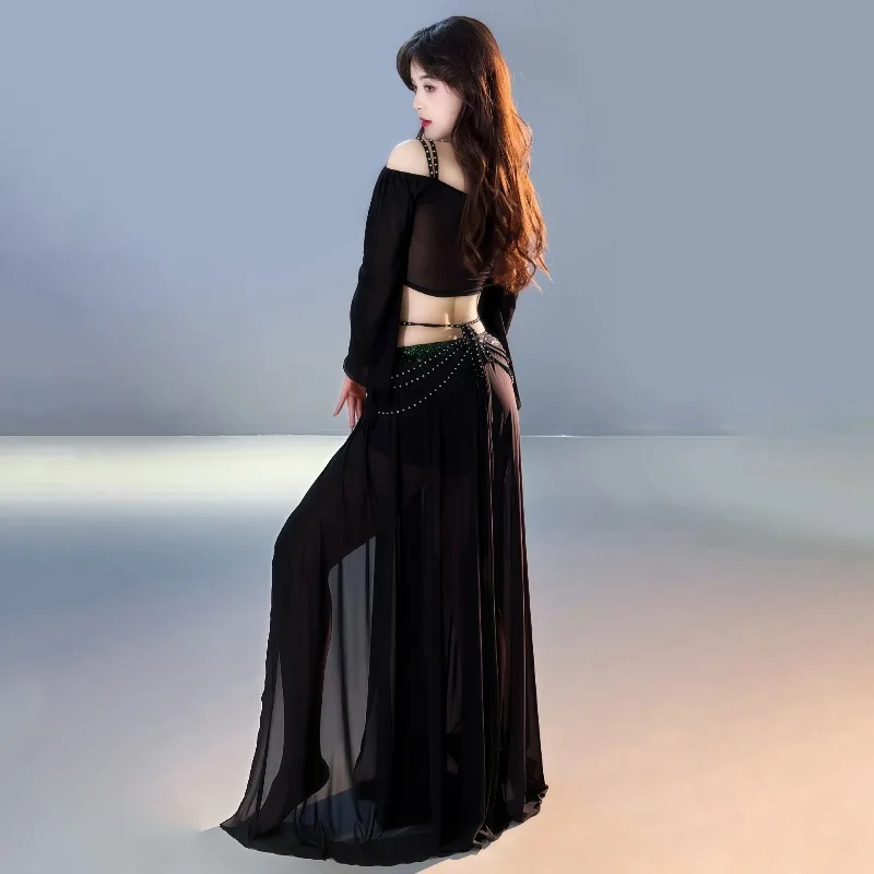 Women Belly Dance Costume Set Mesh Long Sleeves Top Long Skirt Training Suit Oriental Belly Dancing Wear Outfit Cosplay Clothing view 4