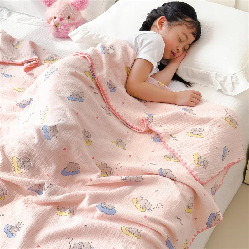 Cool Breathable Summer Quilt Double Layer Cotton Gauze Fabric Towel Blanket Soft Skin-friendly Comforter Multi-functional Duvet