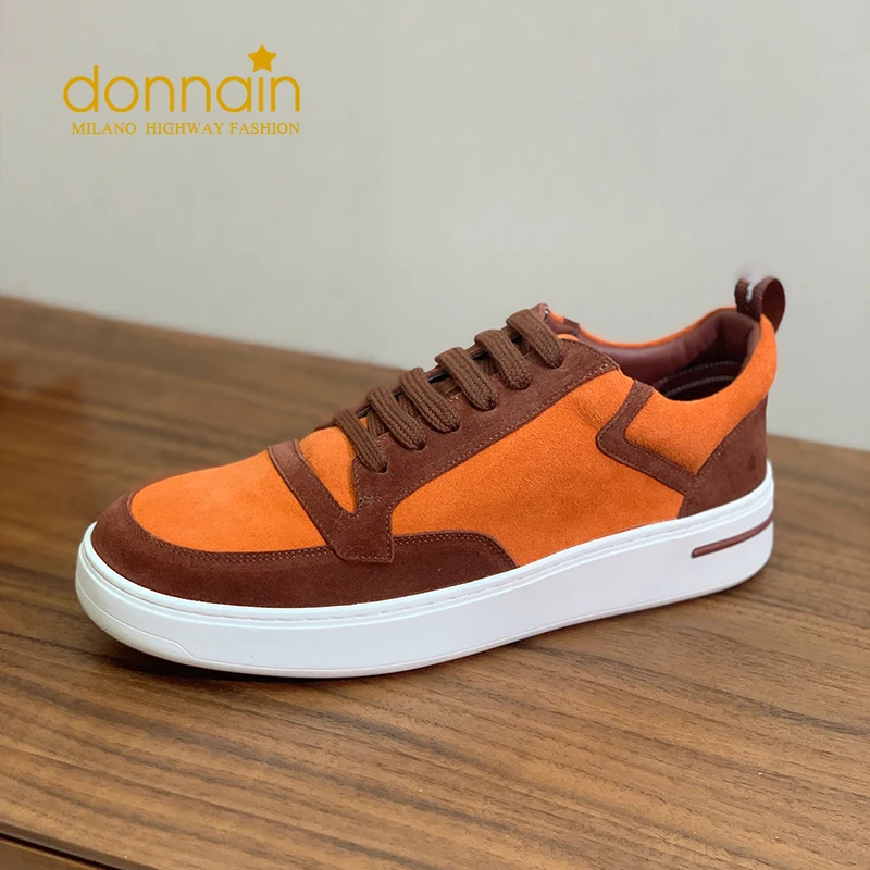 DONNAIN Casual Sneakers Couple Style Sports Shoes For Men and Women Cow Suede Color Matching  Lace-up Round Toe Men\'s Sneakers