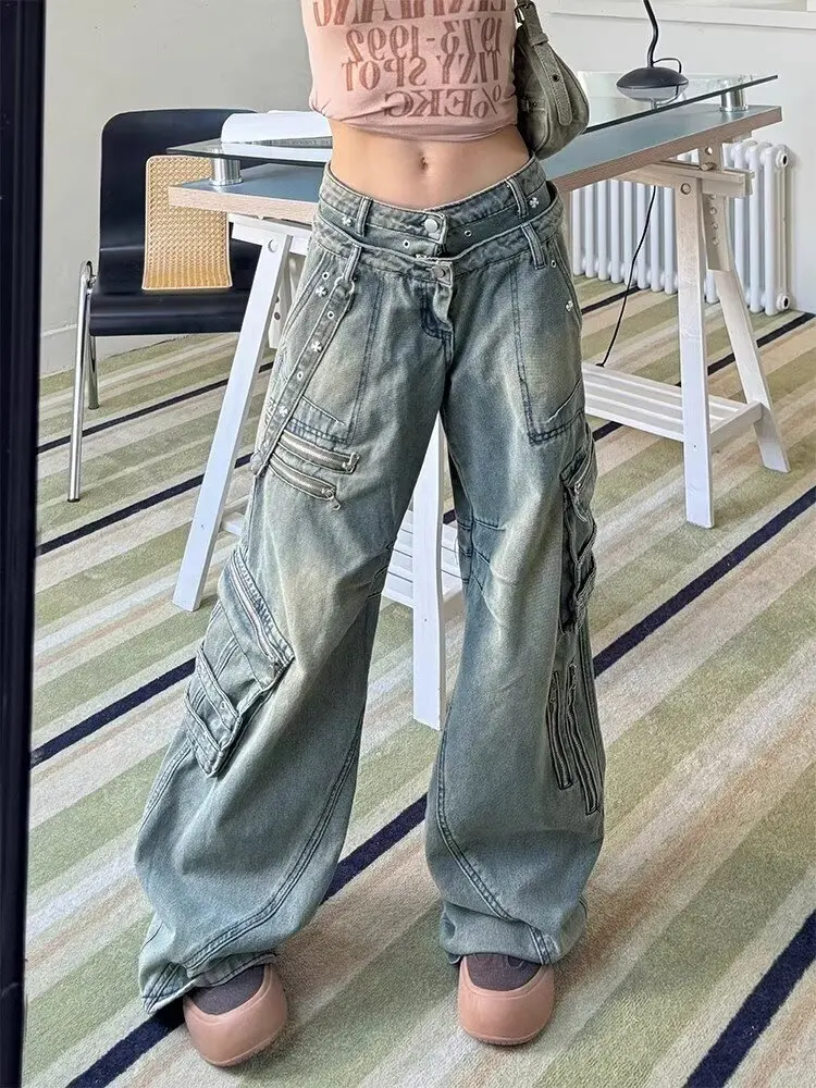 Calças Jeans Unissex de Trabalho em Denim Pesado com Design Retrô Americano, Perna Larga e Solta, Novidade 2025, Estilo Casual