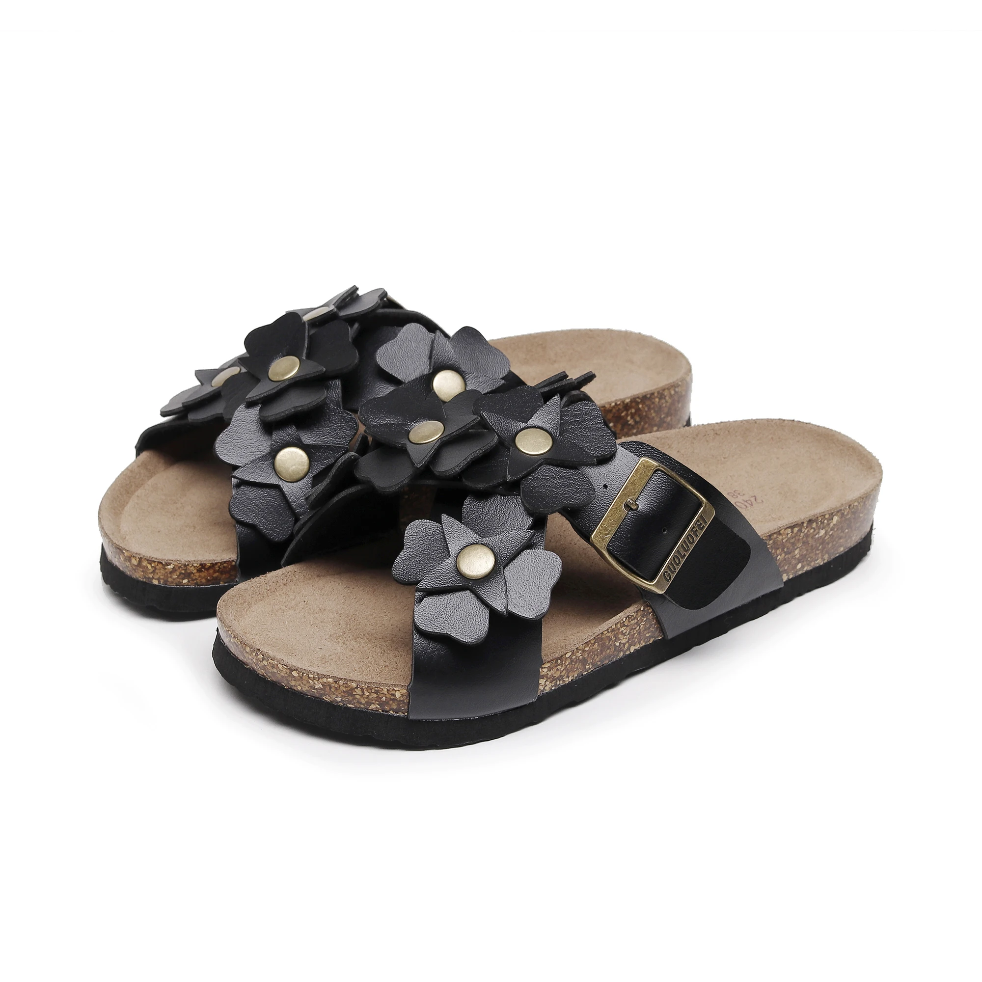 Women summer flower Cork Slippers White Black Anti-Slip Outdoor Fashion New Design