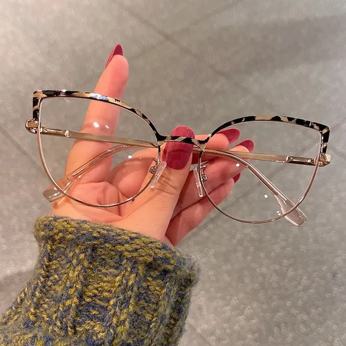 Imagen 1 del producto Gafas con montura de estilo americano y europeo, gafas antiluz azul con forma de ojo de gato, cristal decorativo de moda