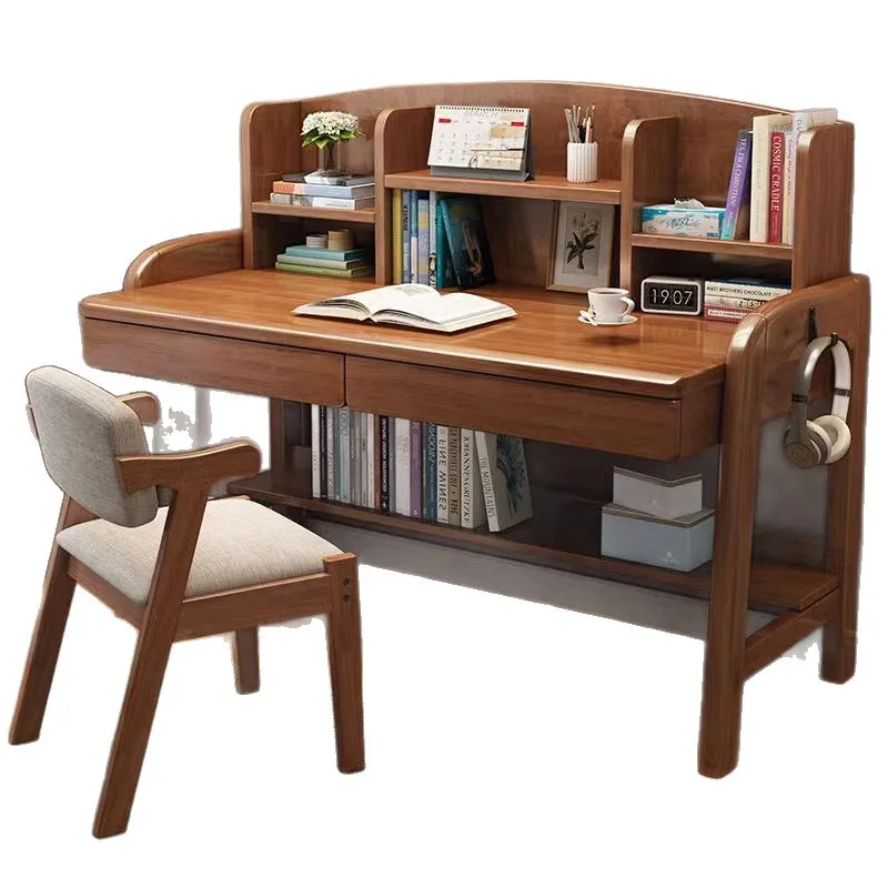 

Solid wood desk with bookshelf integrated household primary and secondary school students writing study table