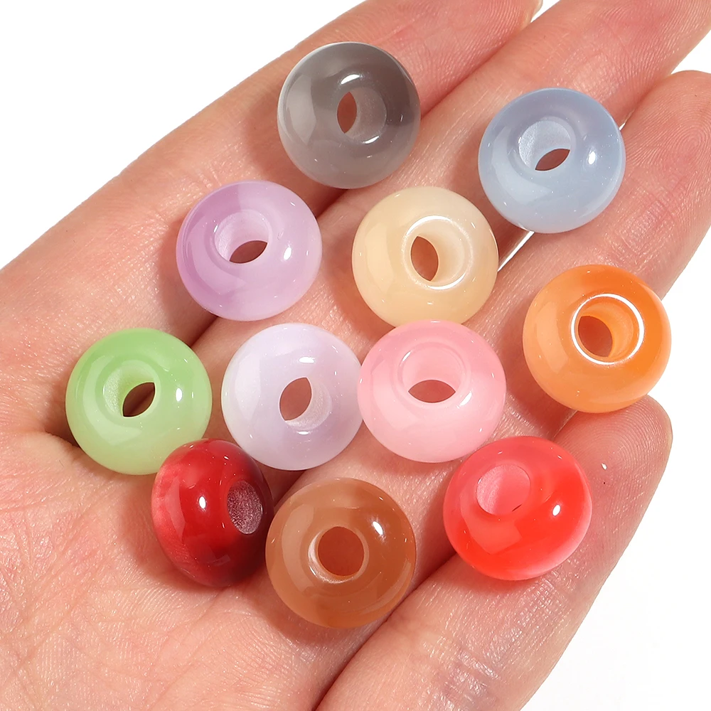 10pcs/lot Imitation Cat Eye Acrylic Beads Round Flat Big Hole Spacer Beads For Jewelry Making DIY Bracelet Necklace Accessories