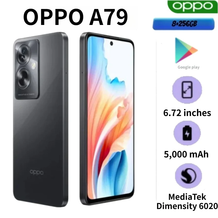 2026 OPPO A79 5G Global Edition smartphone, 8GB RAM, 256GB storage, 5000mAh battery, 33W fast charging, FHD+ display