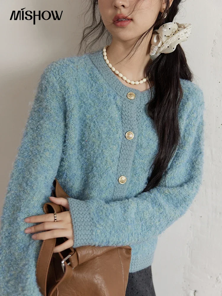 MISHOW Retro Sweater Female Commuter Single-breasted Cardigan 2024 Fall Winter New Korean Fashion Short Knitted Tops MXD35Z0987