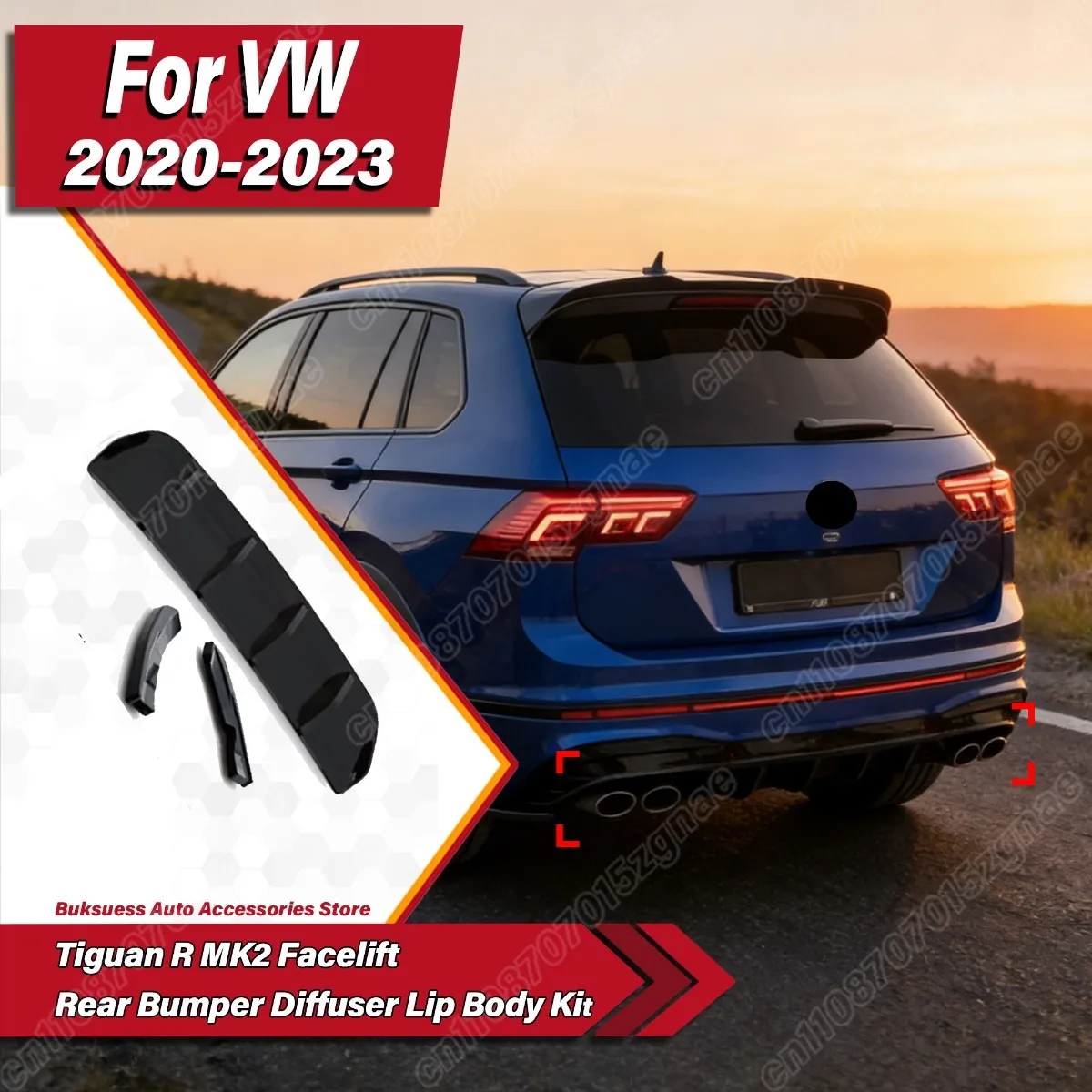 

For VW Volkswagen Tiguan R MK2 Facelift 2020 2021 2022 2023 Car Rear Bumper Diffuser Lip ABS Side Splitter Body Modification Kit
