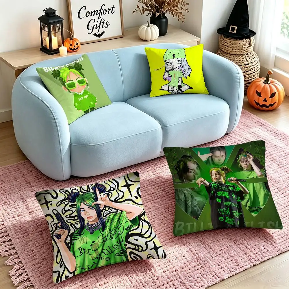 Singer Billie Eilish Cartoon Cute Square Double-Sided printed Pillow Case Bedroom Bedside Pillow Sofa Cushion Cover