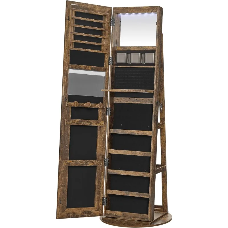 Hot Sale Dressing Mirror Box Home Bedroom Lockable 360 Rotary Jewelry Cabinet with Light Emitting Diode Light