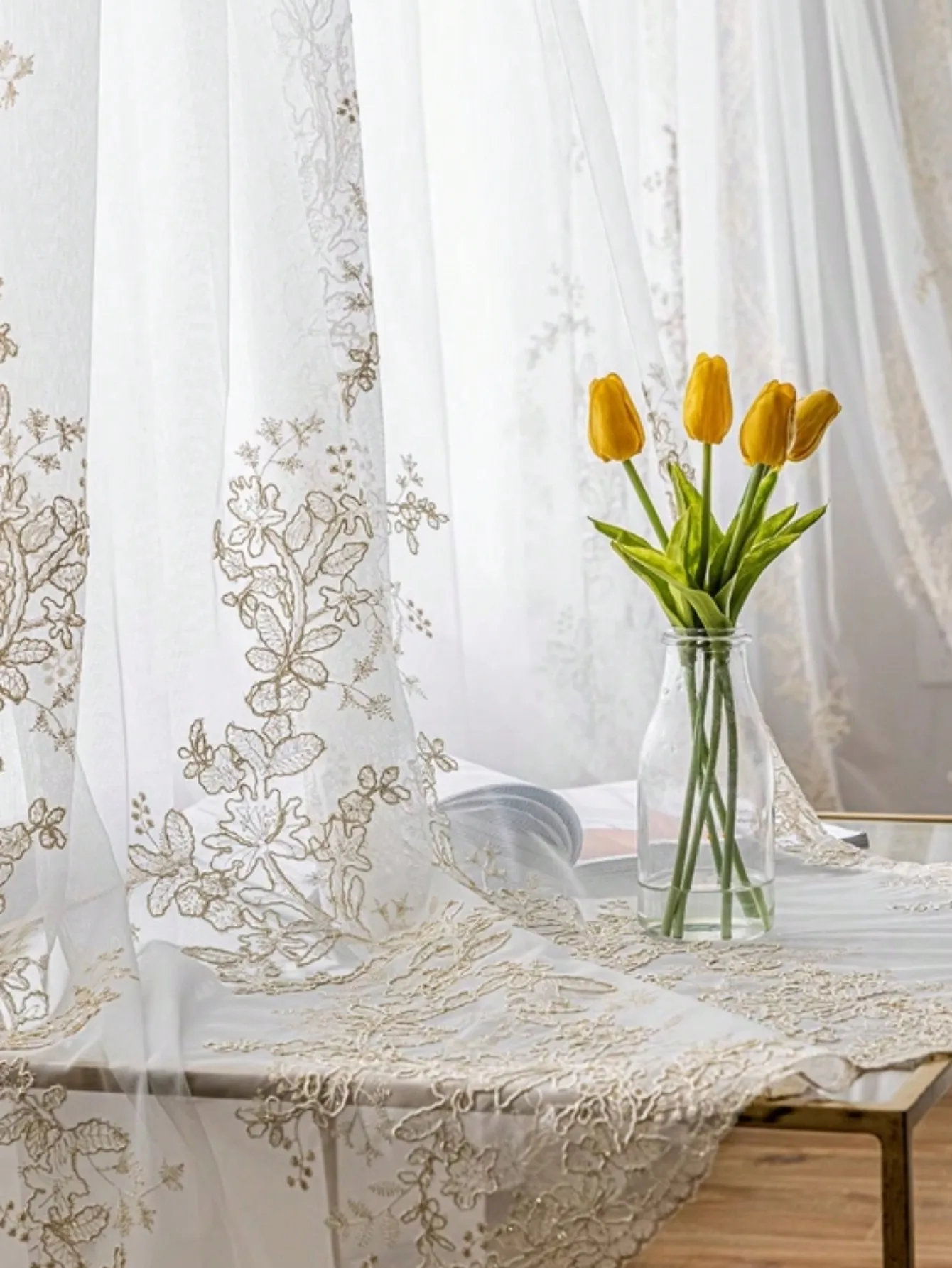 European embroidery white gauze curtains free perforation elegant court style half blackout sheer curtains for living room