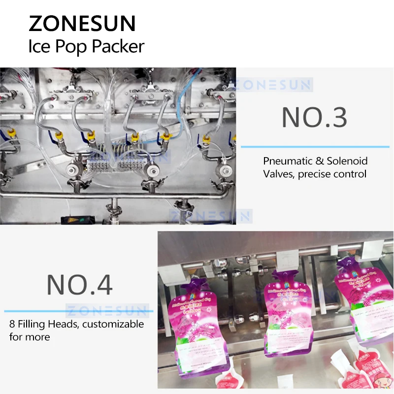 Zonesun Poudres liquides Remplissage et bancs Machine Ice Pop Packer Vauxhall et Machine à emballer ZS-FS8