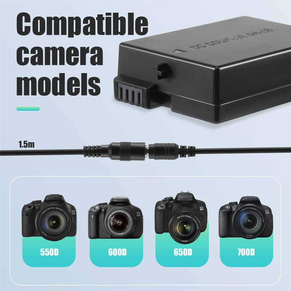 High-end DR-E8 Dummy Battery with DC Power Bank USB Adapter Cable Replacement for LP-E8 for Canon EOS 550D 600D 650D 700D DSLR C