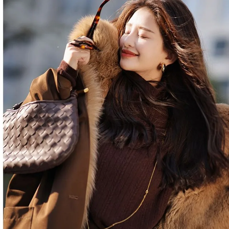 Detachable Parkas Coat For Women 2026 Winter Plush Thicken Fur Jacket Women Foreign Style Wool Lining Long Loose Fleece Overcoat