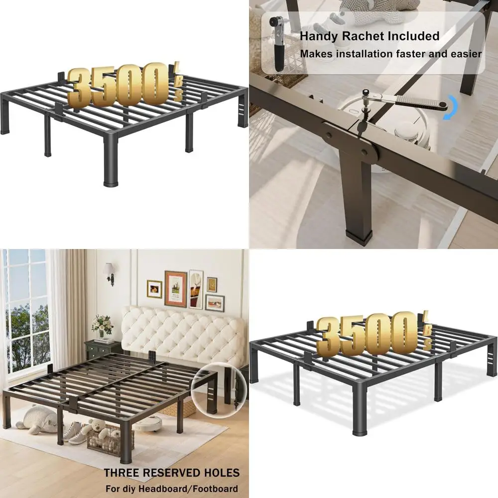 14 Inch Full Size Bed with Round Legs, Heavy Duty Metal Platform, Steel Slat Support, No Box Spring Needed, Easy Assembly, Noise
