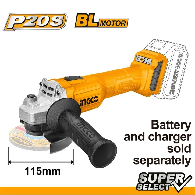 INGCO 20V Brushless Cordless Angle Grinder M14 9000rpm Power Grinder for Cut Through Metals PVC Pipe Sharpen Tools