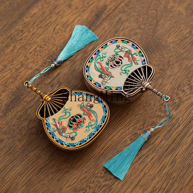 

FG Dunhuang enamel color incense burner pipa fan antique sandalwood incense burner household incense burner