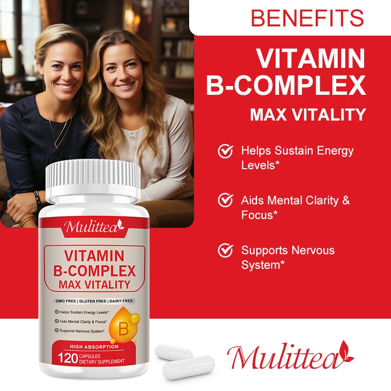 Mulittea Vitamin B Complex Capsule (B1 B2 B12 B6 )Supports Energy Metabolism and Immune System Energy Contain all B Vitamins