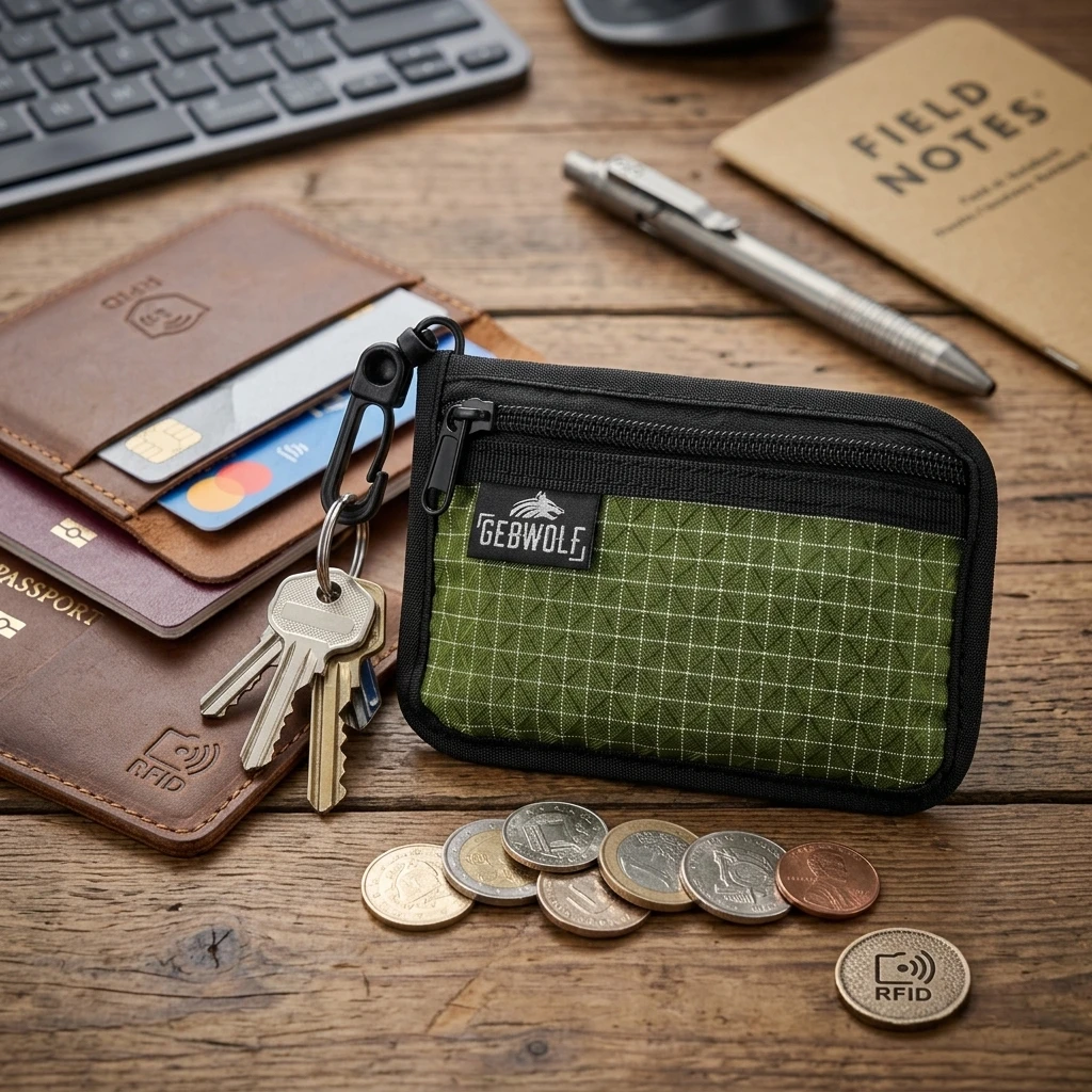 RFID Blocking Card Holder Multi Functional Waterproof Nylon for Travel Business Commute with Key Coin Pocket