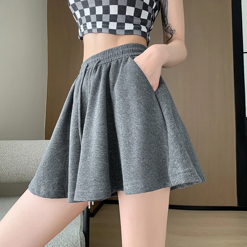 2026 New Women Elastic Drawstring High Waist Sports Mini Short Streetwear Solid Loose A Line with Side Pockets Casual Y2K Shorts