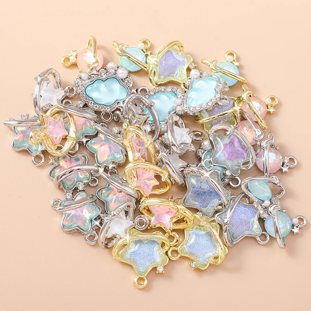 Leslie 5 Stück Y2K zierlicher Kristall Galaxy Planet Star Charms Anhänger für Ins Halskette Armband Schmuckherstellung DIY Basteln – Detail 4