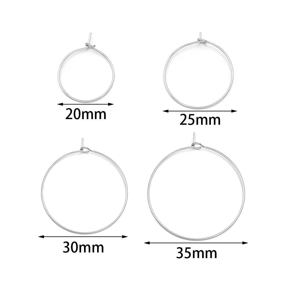 30pcs 20 25 30 35mm Stainless Steel Hoops Earrings Round Big Circle Ear Wire Hoop Wires For DIY Jewelry Making Earrings Supplies