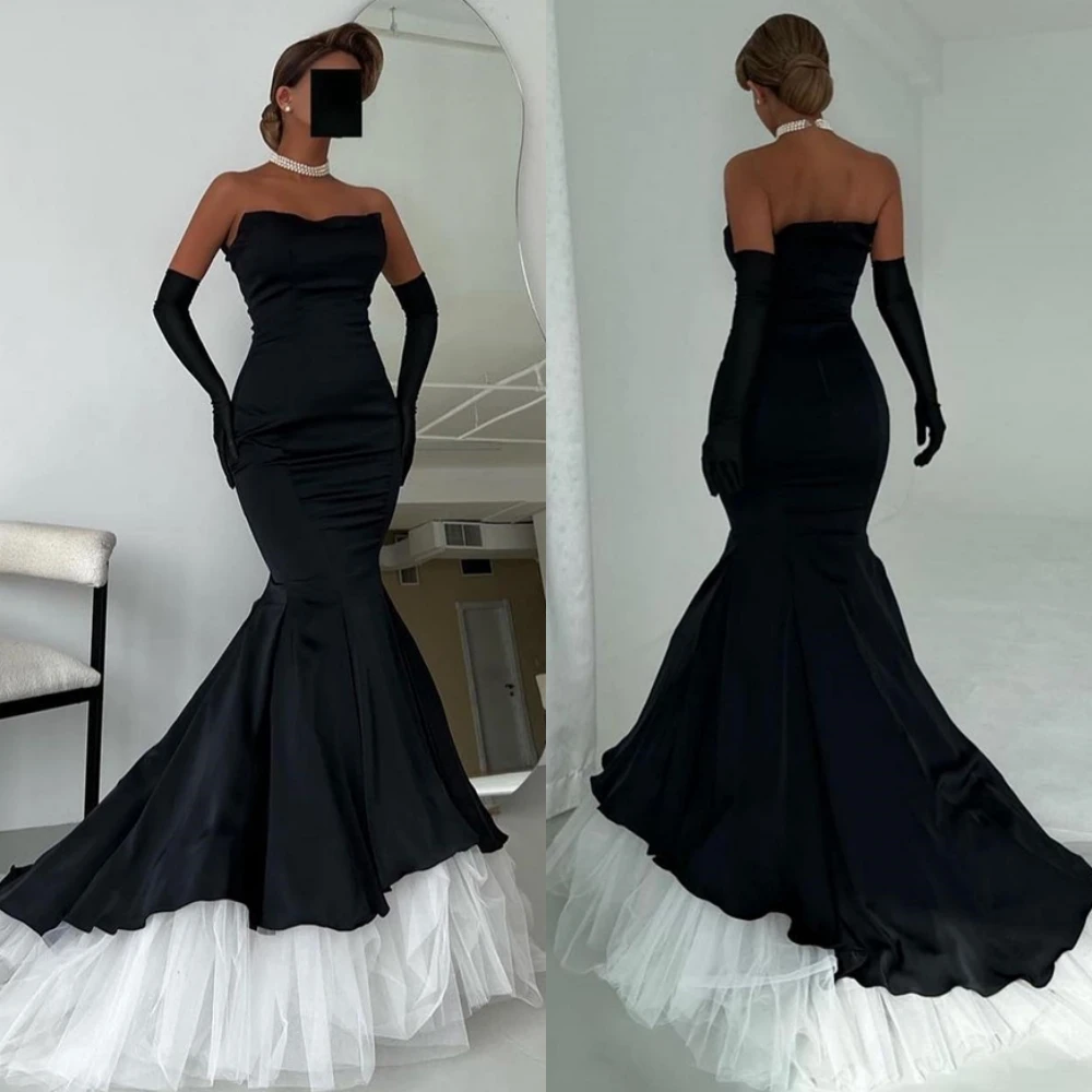 Vestido de noite elegante sem alças personalizado e vestidos de ocasião especial de cetim temperamento e vestidos de festa de sereia requintados