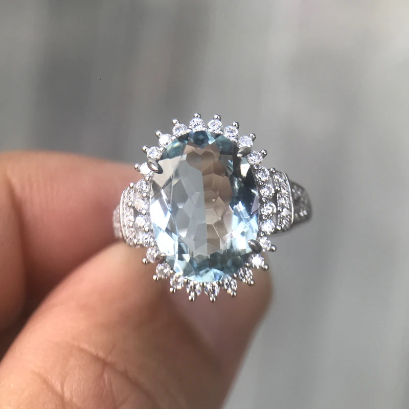 Imagem -05 - Elegantes Anéis Aquamarine para Mulheres Prata Esterlina 925 Pedra Preciosa de Quartzo Topázio 10x14 mm 5ct Prenda para Festa de Aniversário Natal