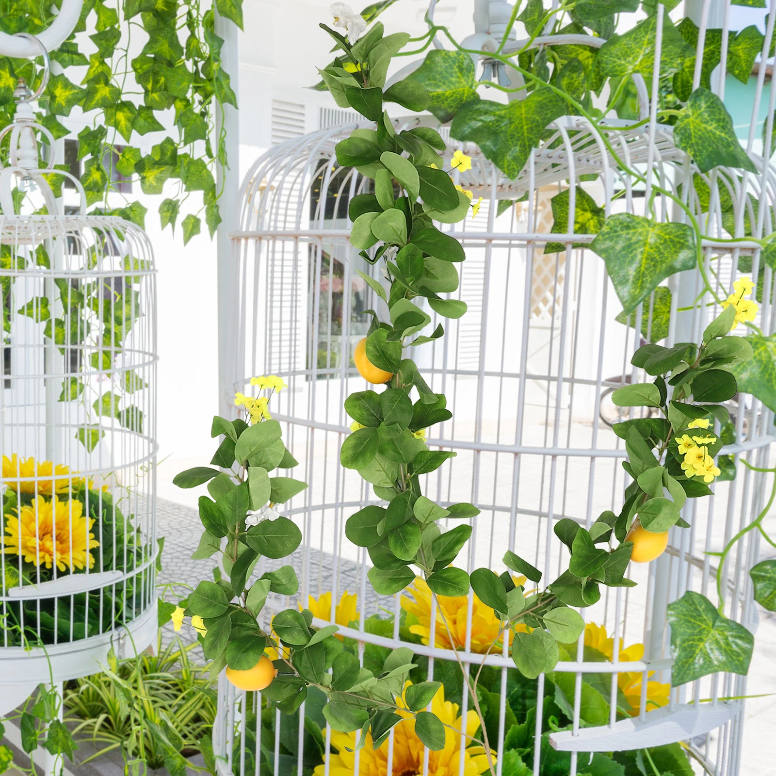 

Artificial Lemon Branch Garland PlasticLemon Decor Green Leaves HangingHome Decoration Summer Plants Fake StemsWall Green Plant