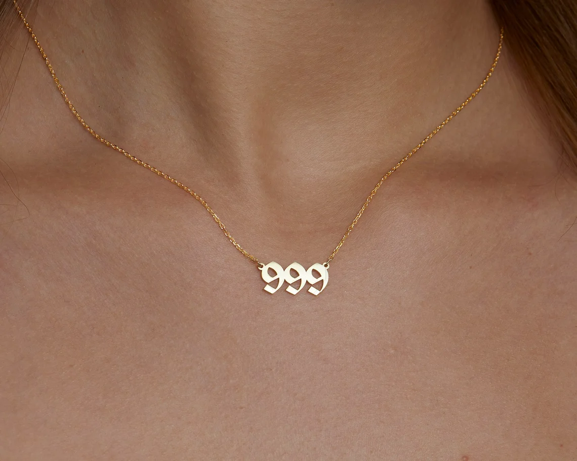 Personalized Gold Angel Number Necklace Lucky Number 111 222 333 444 555 666 777 888 999 Silver Number Pendant Gift for Her