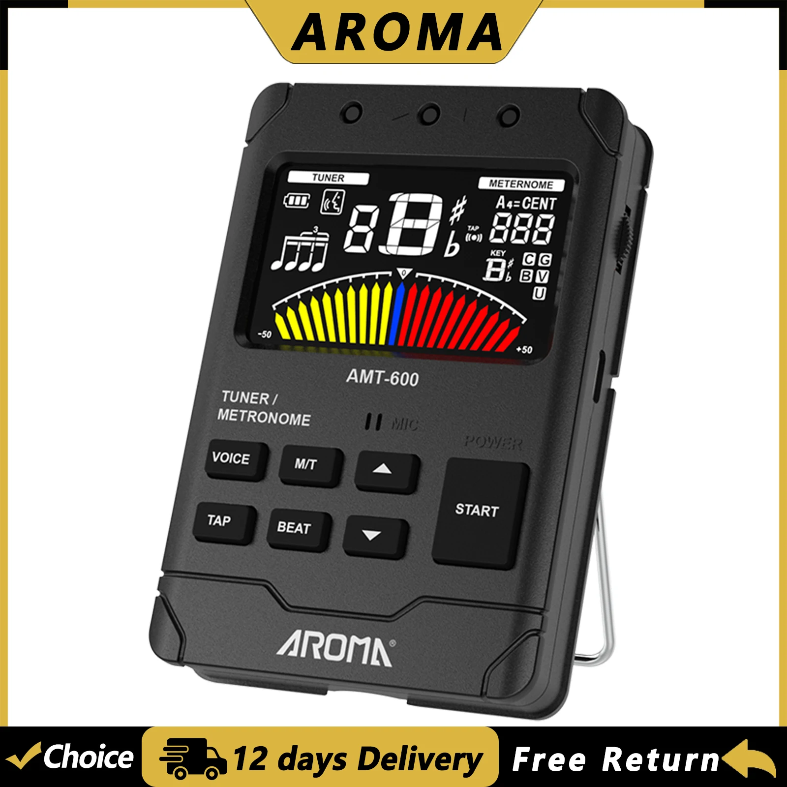 

AROMA AMT-600 Guitar Tuner & Metronome & Tone Generator 3-in-1 Rechargeable 2.5-inch Color LCD Tuner Electronic Metronome