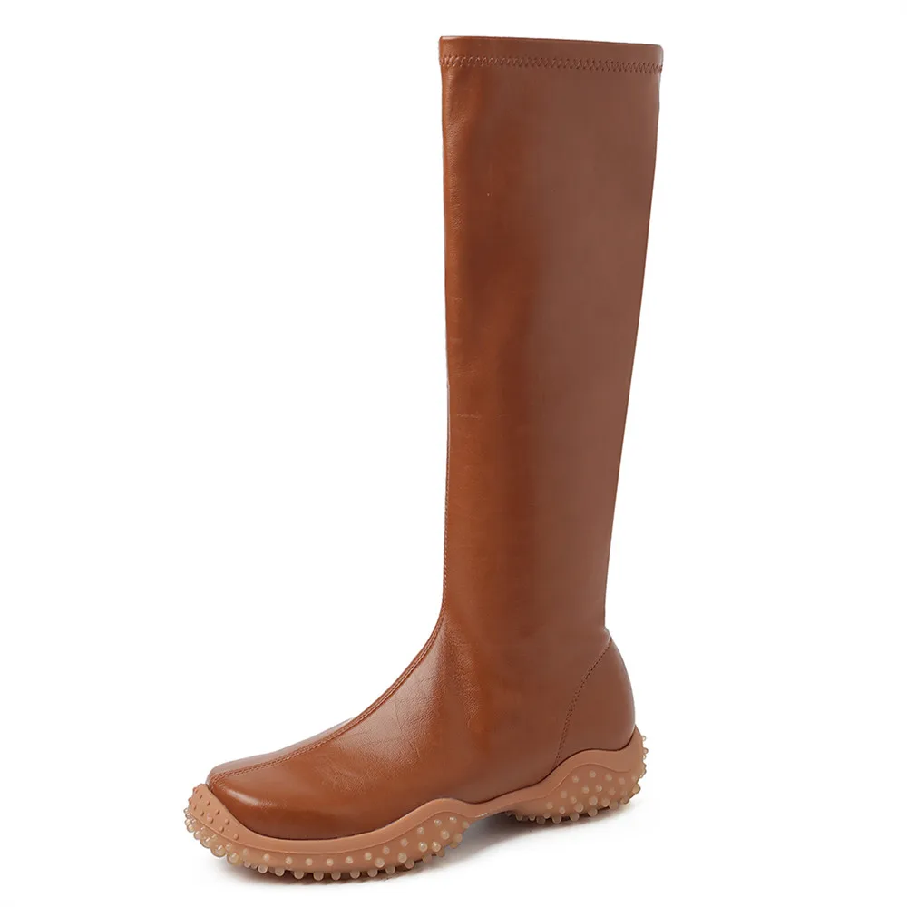 women-stretch-square-toe-knee-high-boots-wavy-bubble-thick-sole-soft-leather-side-zipper-casual-long-boots-botas-mujer