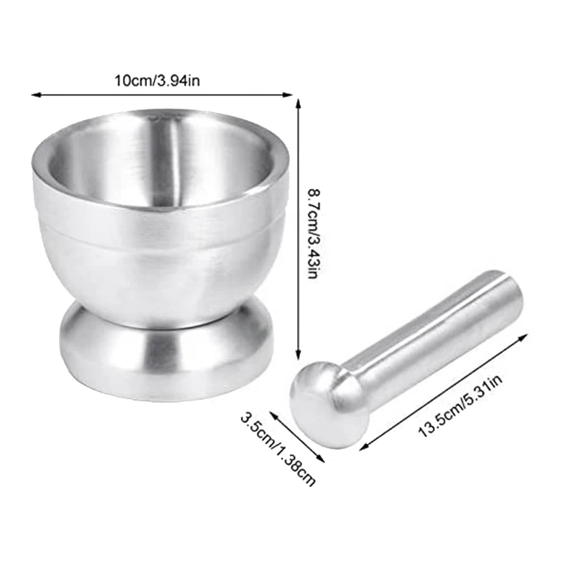 Stainless Steel Mortar Pestle Set Garlic Spice Grinder Pharmacy Herbs Bowl Mill Grinder Kitchen Tool