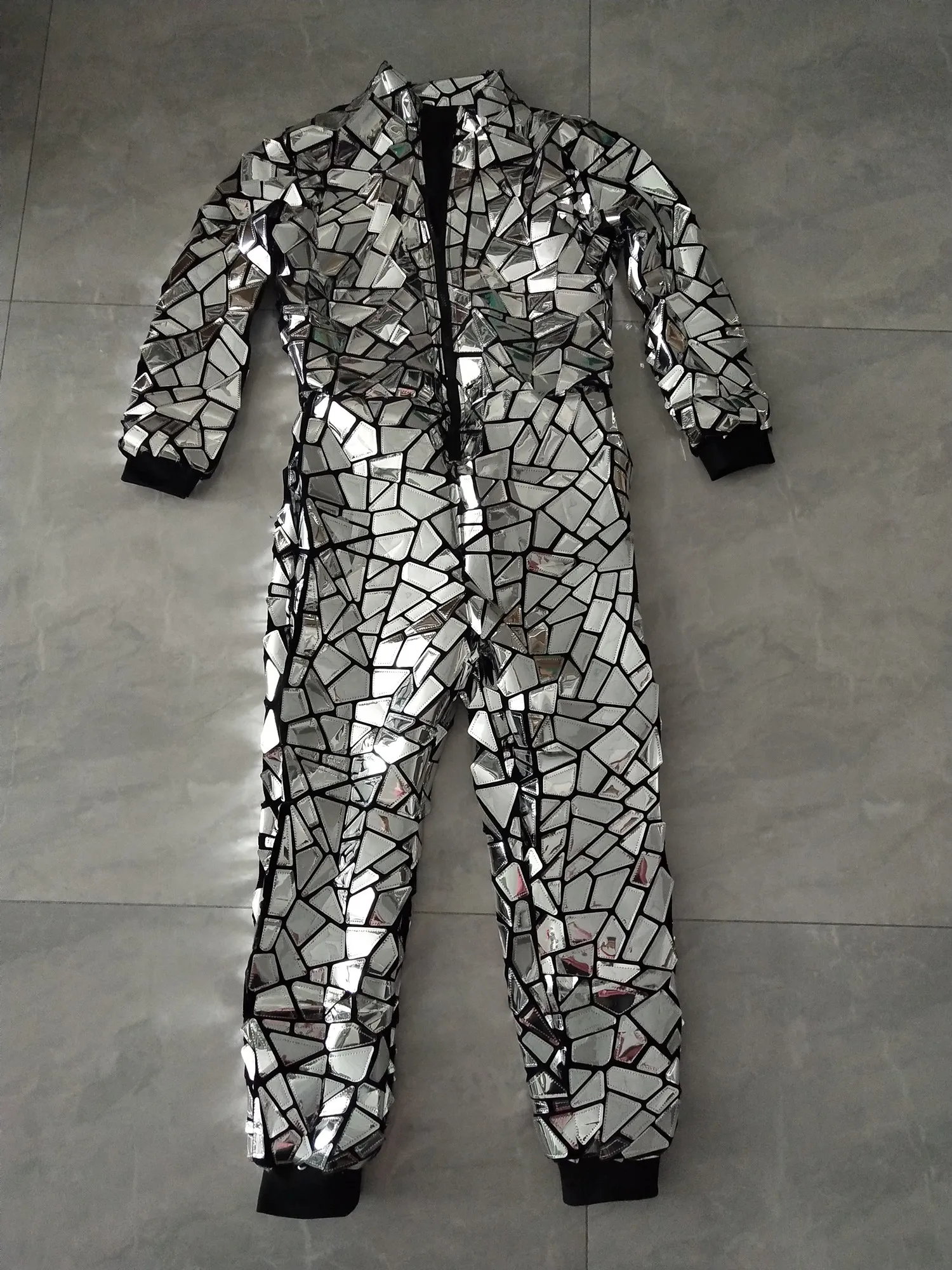 Bar Nightclub Tide Male Singer HIP HOP Dance Costume Musical Vocal Concert Performance Silver Laser Sequins Jumpsuit Stage Wear