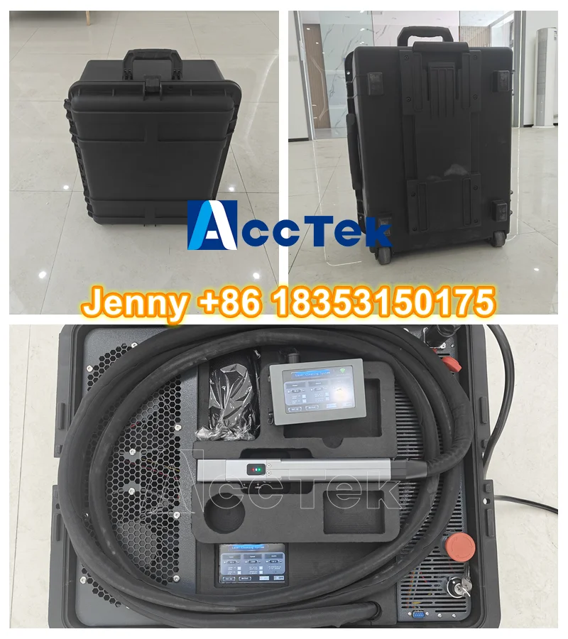 新型連続 1200 ワット空冷レーザー洗浄機スーツケース 1.2kw ハンドヘルドレーザー錆ペイントリムーバークリーナー価格