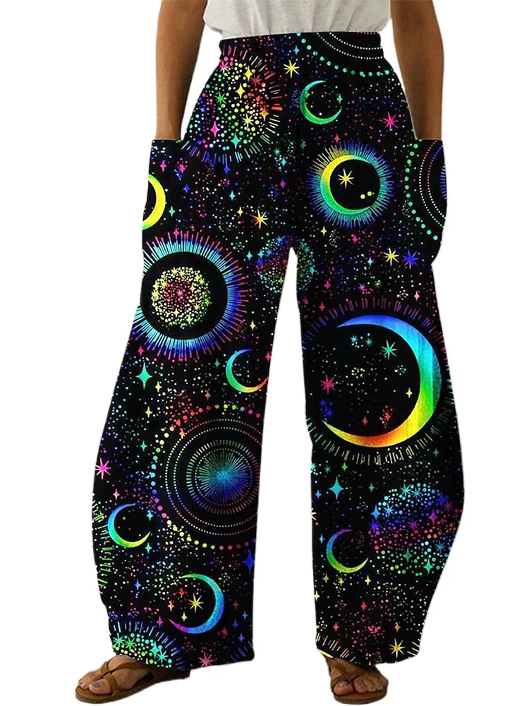 Galaxy Sky Full Length Wide Leg Pants 3D All Over Print Thin Hipster Fashion Summer Streetwear Sweatpants Women Clothing