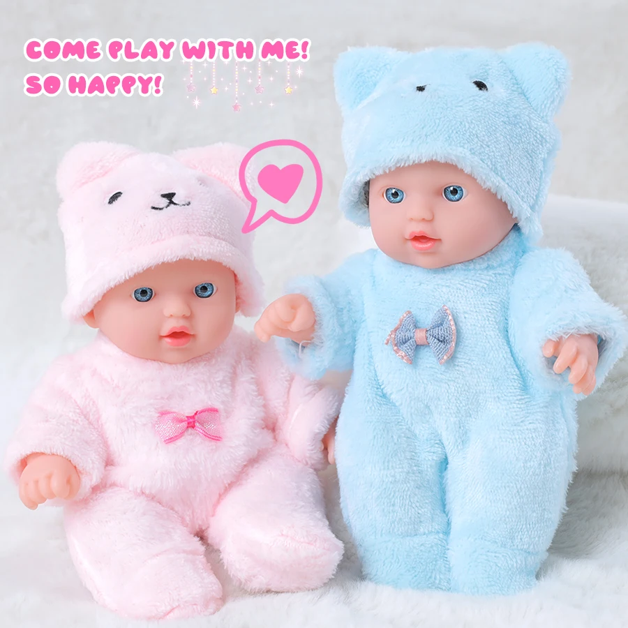 New 8 Inch Cuddly Plush Bear Baby Doll Two-piece Set Pink and Blue 20CM Simulated Baby Doll Reborn Doll Girl Christmas Gifts