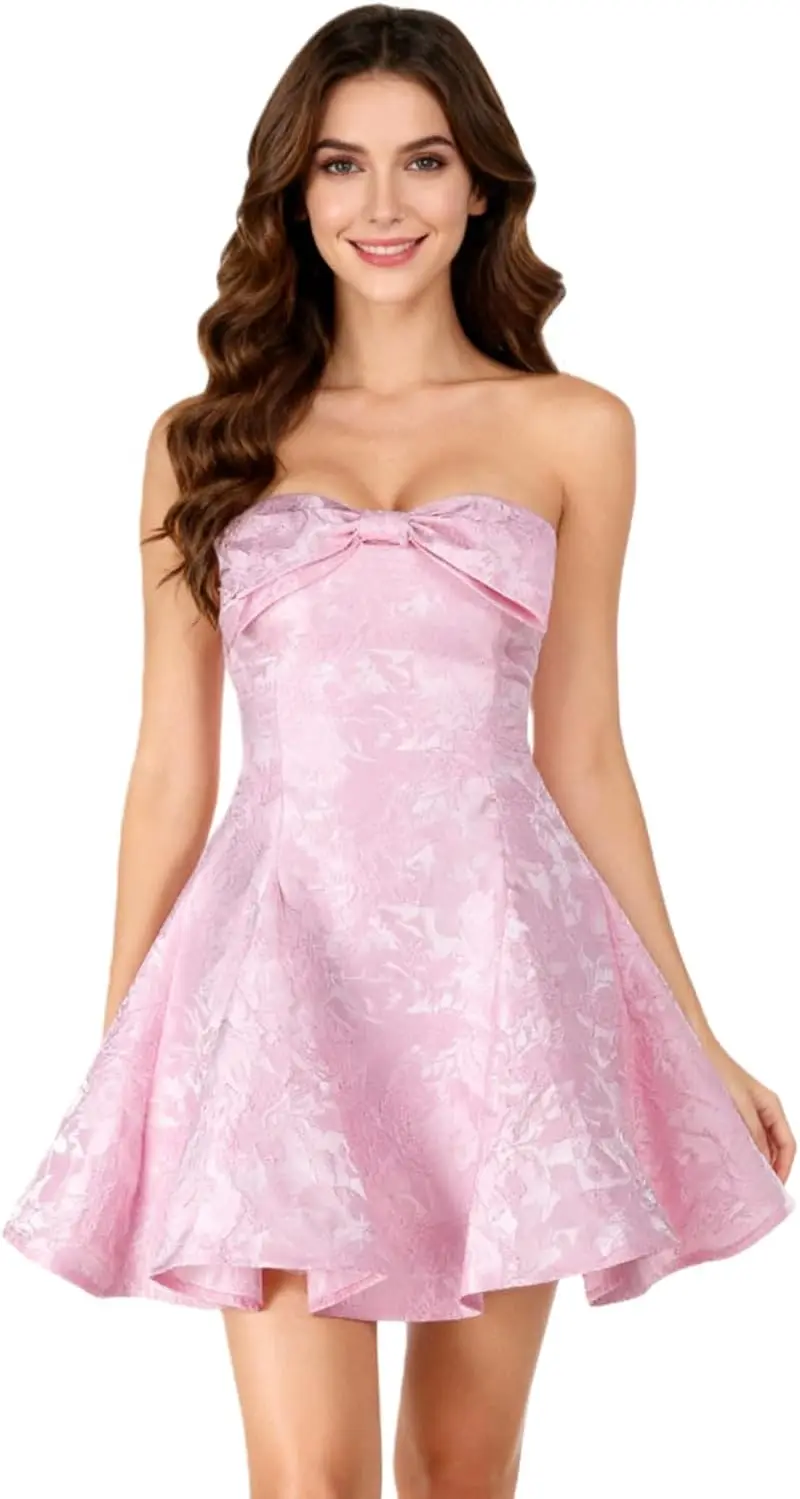 

Элегантное женское мини-платье А-силуэта без бретелек с бантом для выпускного вечера, вечеринки, бала, короткое вечернее платье