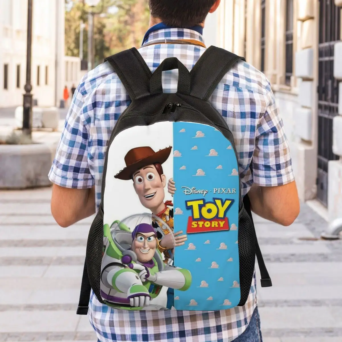 Sac à dos personnalisé pour ordinateur portable Toy Story Woody et Buzz, sac à livres de base pour hommes et femmes, pour étudiants, sac Disney