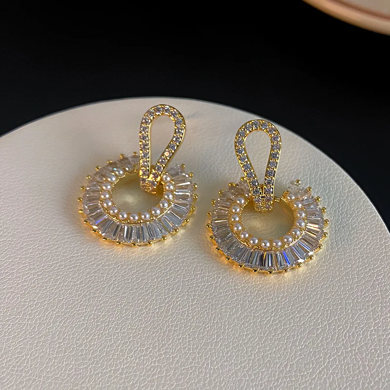 เข็มเพชรเซอร์โคเนีย925สไตล์เกาหลีอเนกประสงค์ต่างหูมุกฝังเพทายขนาดเล็กสำหรับผู้หญิงเครื่องประดับ